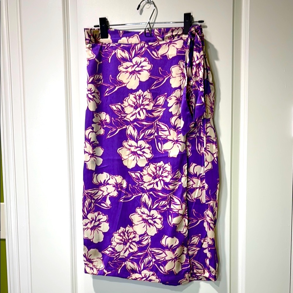 Japna Purple Floral Faux Wrap Sarong Midi Skirt Size Large NWT